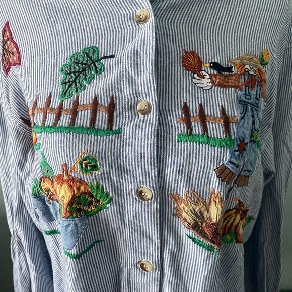 Casey & Max Whimsical Fall Embroidered Buttton up - Picture 3 of 12